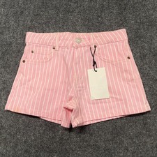 Zara Denim Shorts Girls 8-9Y Pink White Striped Cotton 5-Pockets Summer Casual