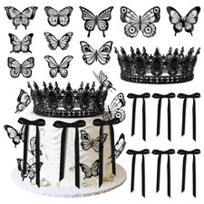 LAST HOE DOWN Crown Cake Topper Crown Butterflies Cake Decorations Black 