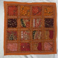 VTG Indian Throw Pillow Covers Beaded Handmade Embroidered Kantha Boho Orange