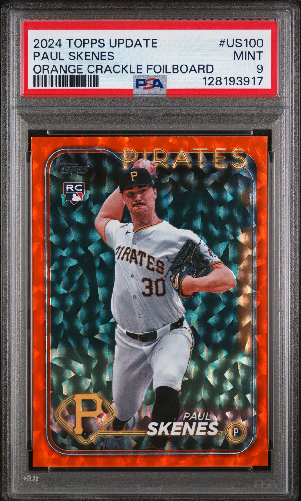 2024 Topps Update Orange Crackle Foil Board Paul Skenes #US100 /299 PSA 9