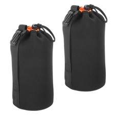 2Pcs 3.9" IDx9.8" H Camera Lens Bag with Thick Protective Neoprene Black Orange