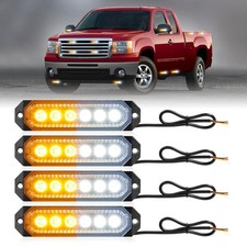 Hlauto 4pcs Emergency Strobe Grille Lights 6 Led Sync Red Warning Police