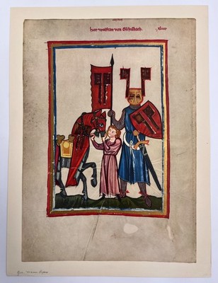 Vintage Codex Manesse Wolfram von Eschenbach Illustration Medieval Art 11.5''x15''