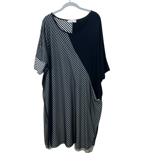 Robe/Tunique Chalet Rayée Noir/gris - Coupe Asymétrique Lagenlook - Taille 1X (Plus) - Occasion TB