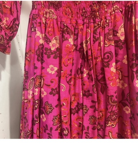 Misa Los Angeles bright Pink Floral Paisley Off Shoulder cocktail Dress new xs - Picture 2 of 5