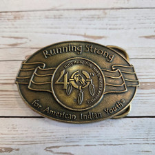 Running Strong for American Indian Youth Billy Mills Brass Belt Buckle Vintage