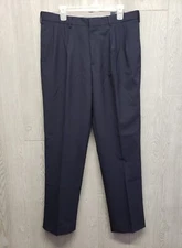 Lands End Pants Mens Fits 36x33 Dress Slacks Wool Blue Pleated Straight Leg 34