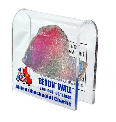 Original Piece of the Berlin Wall in Checkpoint Charlie Motive Souvenir in Ac...