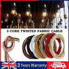 3 Core Lighting Fabric Cable Vintage Coloured Twisted Braided Wire Lamp Flex