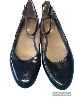 Me Too Ankle Strap Black Faux Leather Ballerina Style Flats Women s Size 8.5