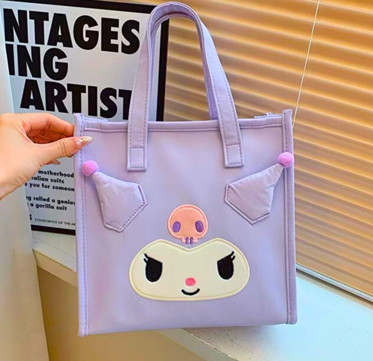 Sanrio Kuromi 3D Tote Bag Authentic Light Purple Face Ladies Handbag Tote  Bag