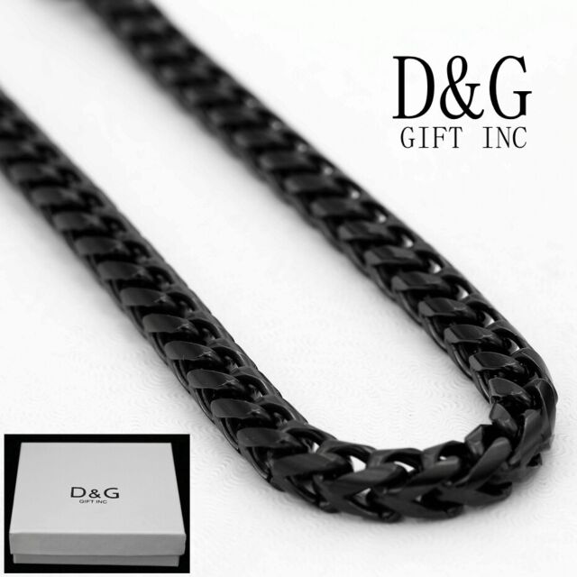 DG Men&#039;s 30" Franco Chain Necklace 5mm Black Stainless Steel Unisex~Box