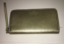 Kate Spade New York Gold Wallet Nylon Wristlet Zip Around Accordion Talk Is Chic