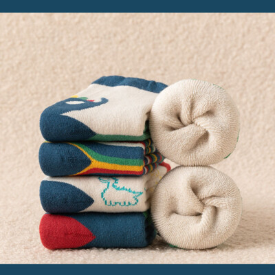 5 Pairs Kid Thick Warm Cotton Wool Socks Children Boys Girls Stripe Winter Socks