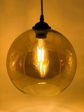  Hanging Single Amber Glass Globe  Shade Ceiling Pendant Light 33002 AM/BK