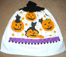 1 Crochet Top Hanging Kitchen Towel Halloween Cats Jack o'lanterns. Single black