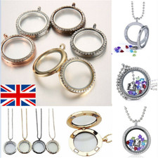 Crystal Living Memory Floating Charm Glass Round Heart Locket Pendant Necklace