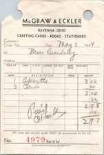 Ravenna, Ohio 1944 Bill Head Receipt McGraw & Eckler Cards, Books, Stationery