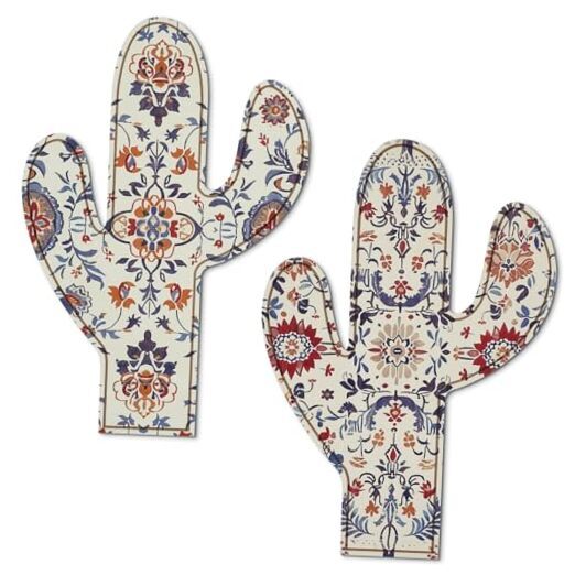 2pcs Boho Western Wall Decor Wood Cactus Decor Plant White vintage pattern