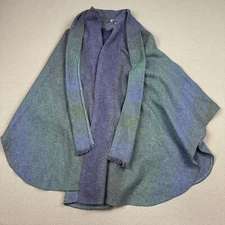 Avoca Handweavers Purple Green Cape Poncho Wrap Coat Jacket w Scarf Wool Womens