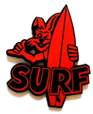 Werbe-Aufkleber Surf Hase Windsurfer Bunny Rabbit 3D 7x9 cm Surfbus Surfen 80er