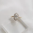 3CT Oval Cut Halo Real Moissanite Anniversary Gift Ring 14K Yellow Gold Plated