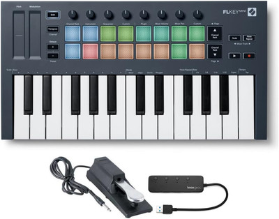Flkey Mini 25-Key MIDI Keyboard Controller for FL Studio Bundle with Sustain Ped