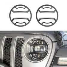 Black Front Headlight Lamp Guard Covers Trim for Jeep Wrangler JL JT 2018+ 2pcs