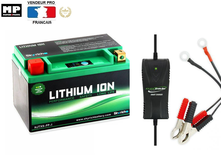 Batterie lithium type YTX9BS avec chargeur pour entretien hivernal moto