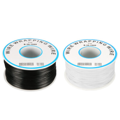 1000.7FT Breadboard Wrapping Wire PCB Weld Coated Tin Cable Black White 2pcs