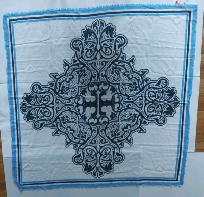 Tory Burch Oversized Logo Scarf 50 Inch Square Ivory Tory Navy Semi-sheer  New