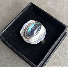 Abalone Paua Shell Ring 925 Sterling Silver Cabochon Gemstone Bezel size 8