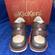Image of Kickers Brand New Kids Dark Grey/Red Sneakerize Loafer Leather Size 7 Boxed