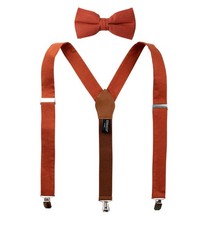 Mens' Linen Blend Suspenders and Bow Tie Set for Groomsmen Wedding Rust 42 Inch