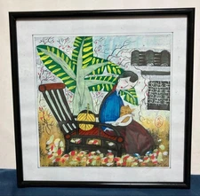 Japanese Woodblock Print Ethnic Oriental Asian Woman Painting Illustration Frame