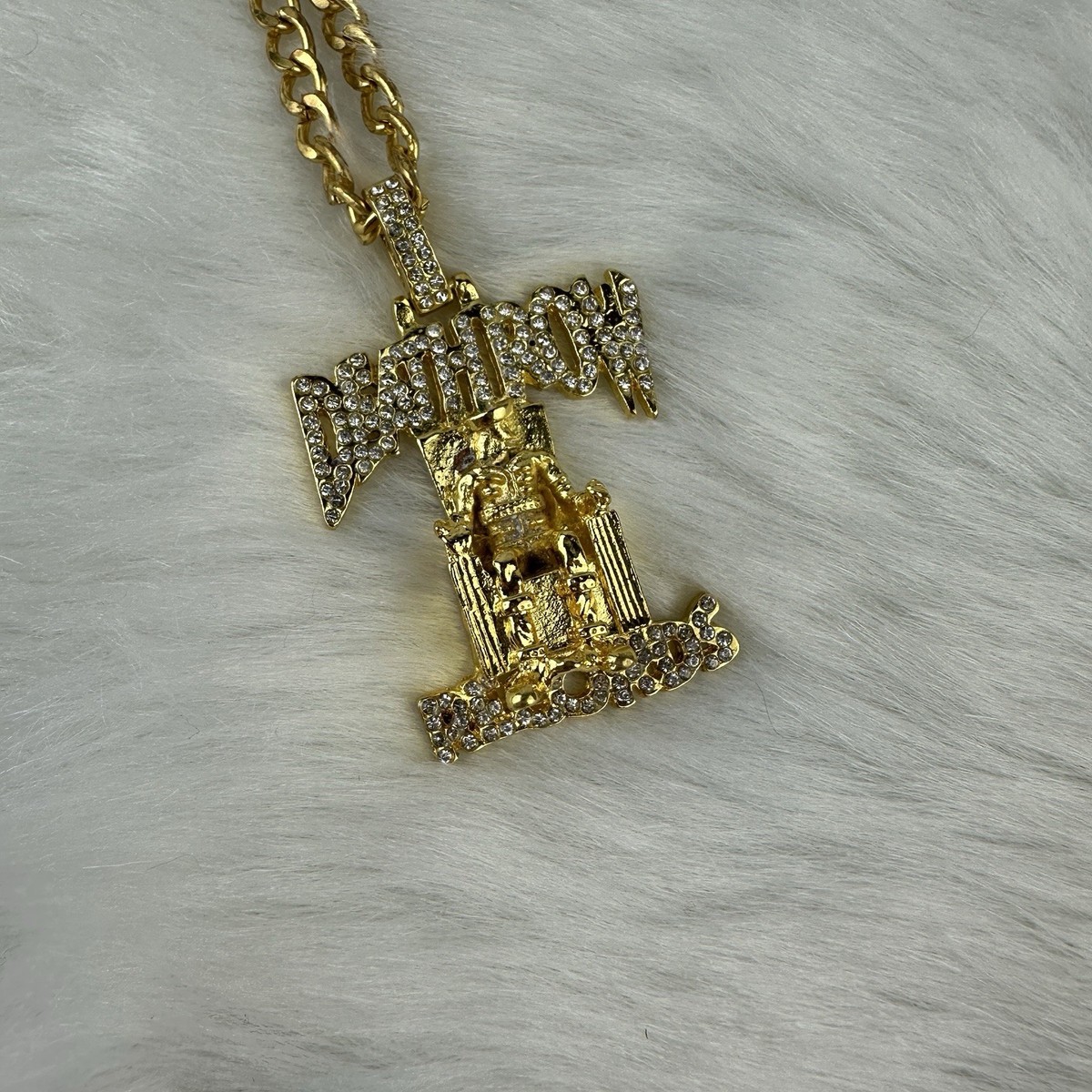 Death Row Records Pendant King Throne Necklace Gold Tone Rhinestones