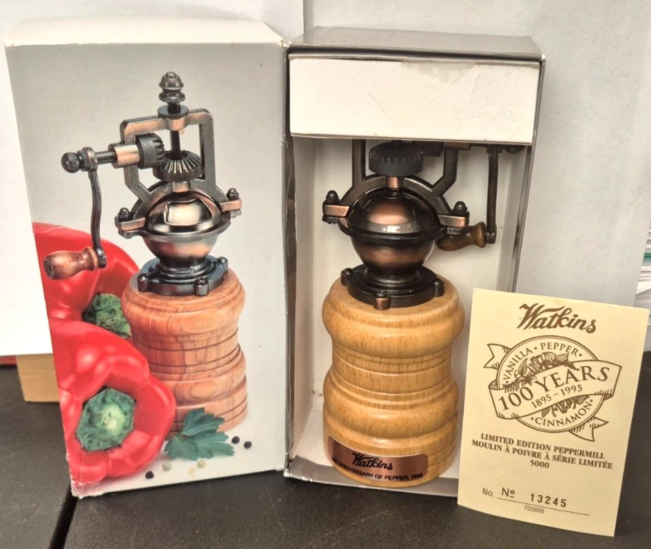 Vintage Watkins Limited Edition 100th Anniversary 1995 Pepper Mill/Grinder-NEW