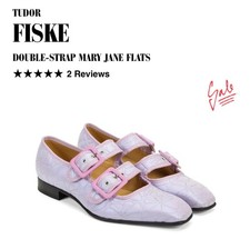 Fluevog NEW WO BOX Tudor Fiske 2- strap Mary Jane quilted floral purple flat -7