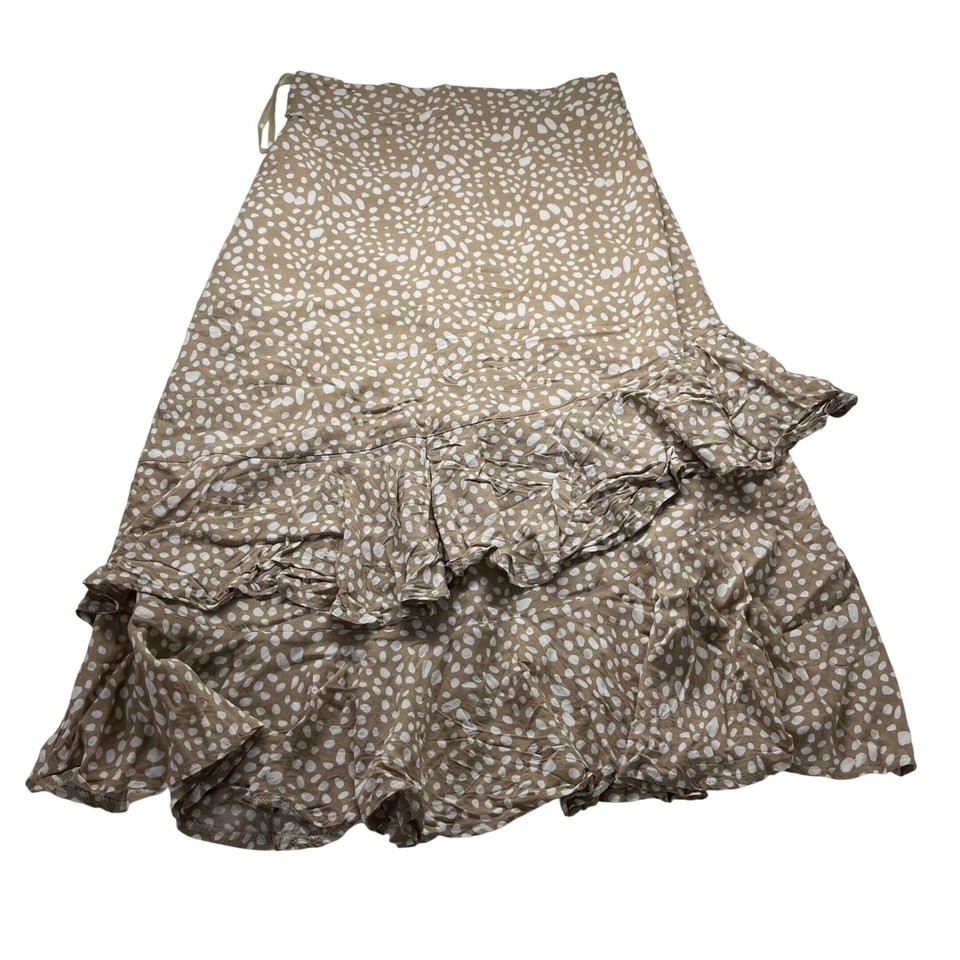Spicy Sugar Womens Tan Spotted Tiered Ruffle Maxi Skirt Size 10