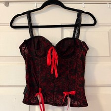 Native Intimates Black Red Lace Corset Bustier Top Women's Size 34C Gothic Vamp