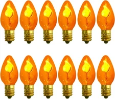 C7 Flickering Flame Light Bulbs, 12 Pack Orange Flickering, E12 