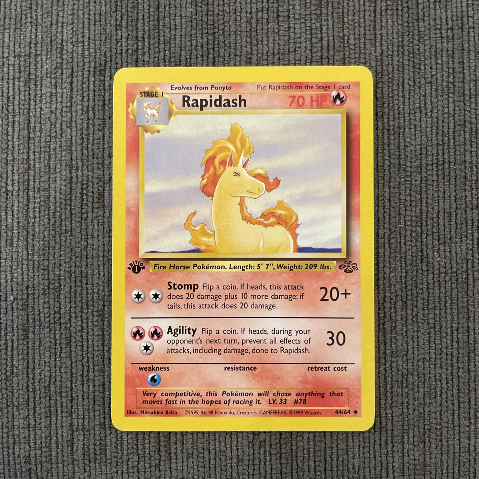1st Edition Rapidash 44/64 Jungle Common Pokemon TCG Vintage WotC 1999 NM/LP