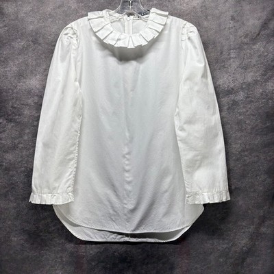 Sandro Paris Rosane Cotton Top with High Ruffled Neck Womens Size 3 White