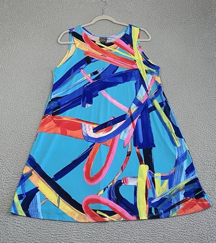 Clara Sun Woo Ribbon Dance Jewel Neck Swing Dress Size M Abstract Watercolor