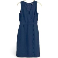 J.Crew Navy Blue Scalloped V-Neck Sleeveless Sheath Dress Size 00