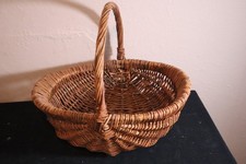 Vintage Rustic Woven Twig Handle Gathering Basket 12x15  Wide 12  High