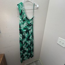 Vince Camuto One Shoulder Tropical Print Green Vacation Resort Cruise Maxi Large