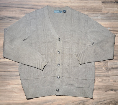 Oscar De La Renta V-Neck Button Down Cable Knit Cardigan Sweater Men's Sz L Tan