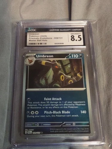 Pokemon Umbreon Prismatic Evolutions Master Ball Reverse Holo #059 CGC 8.5