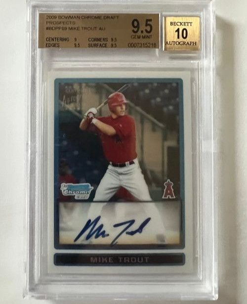 MIKE TROUT 2009 BOWMAN CHROME DRAFT AUTO BGS 9.5 AUTO 10